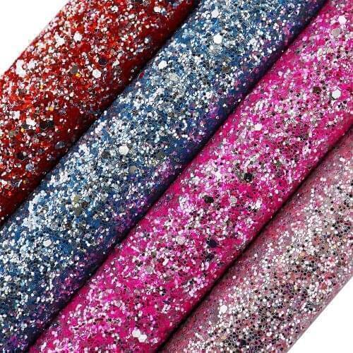 30x134cm Roll Sliver Mix Red Pink Blue Chunky Hexagonal Glitter Soft Backing Fabric Leather For Bows Home Decoration Craft AY295