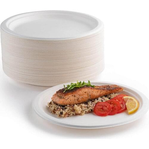 50 Disposable Plates Paper Heavy-Duty Tableware Compostable Plates Natural Sugarcane Bag-Like Fibers are 100% Biodegradable