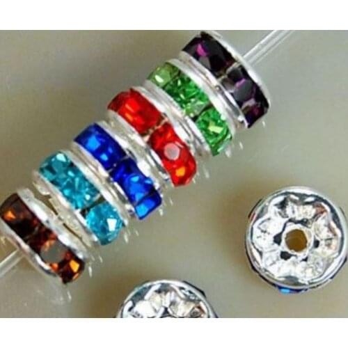 6mm 8mm 10mm 12mm tgrt3 Mixed Spacer Metal Silver Plated Rondelle Rhinestone Loose Beads For Best Jewelry Bracelet crystal
