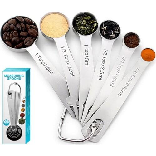 6PCS/Set Stainless Steel Measurement Tools Coffee Spice Flour Milk Powder Measuring Spoon Scoop Kitchen Accessories for Baking