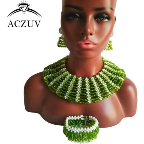 ACZUV Brand Olive Jewelry Sets Nigerian African Wedding Beads for Black Women AS025