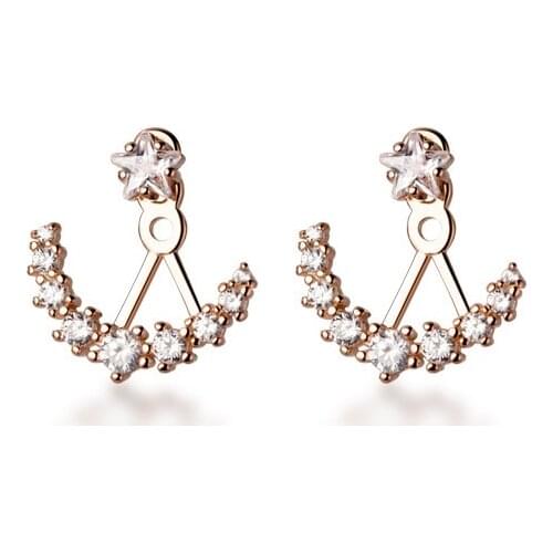 Authentic100% 925 Sterling Silver fine Jewelry White CZ Star &Round cz Front &Back Ear Earrings Jackets