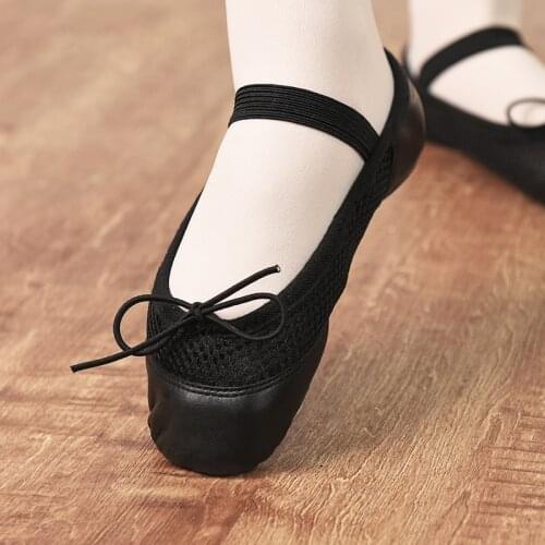 Ballet Shoes For Girls Women Leather Mesh Split Cow Suede Sole Ballet Slippers Adjustable Durable Dance Shoes Gym Yoga Dancewear
