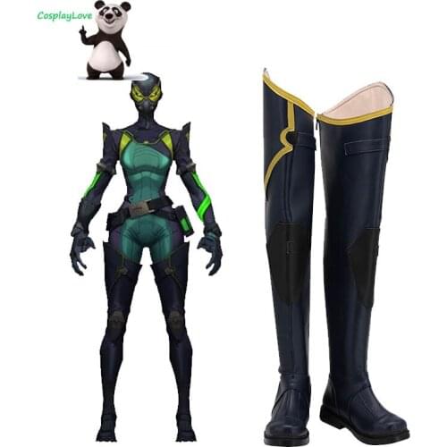 Valorant Viper Black Long Boots Cosplay Shoes Leather Custom Made For Christmas Halloween Party