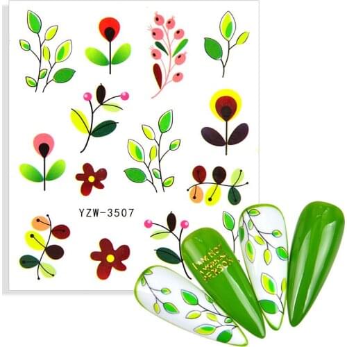 1 Sheet Flower Leaf Tree 3D Nail Art Stickers Green Simple Sliders Summer DIY Decals for Nail Art Decoration Decals