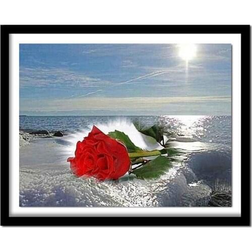 DIY 5D Diamond Seaside red rose Handmade Diamond Painting Cross Stitch Kits Diamond Embroidery Pattern Rhinestone AS152