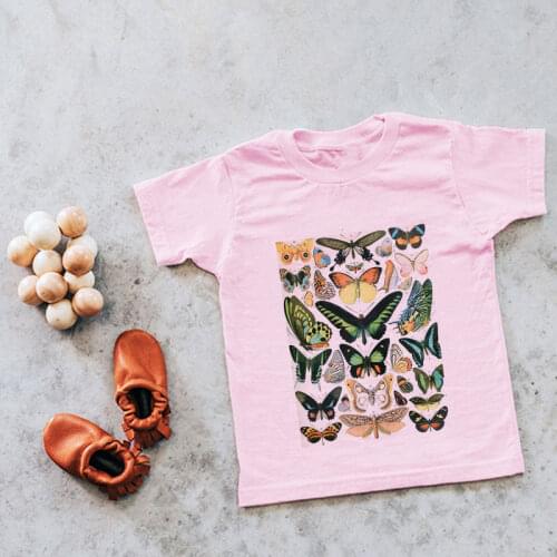 Unisex Summer New T-shirt Fashion Butterfly Girls Tshirts Harajuku Retro Boy Tshirt Flowers Element Nice Round Neck Kids Tshirt