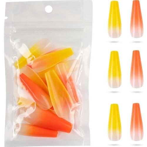 Gradient Detachable Long Coffin Fake Nail Tips Colorful Beauty Artificial Nails Full Cover False Art Nails Manicuring Decor