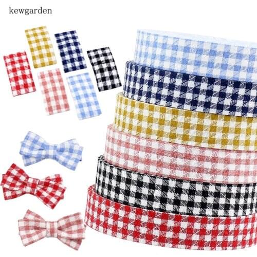Kewgarden 3/8" 1" 1-1/2" Square Grid Pattern Fabric Layering Cloth Ribbons Handmade Tape Ribbon DIY Bowknot Riband 6m/lot
