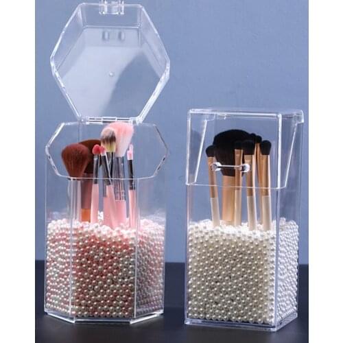 Makeup Brush Box with Dustproof Lid Cosmetic Brush Organizer Storage Rack Nail Polish/Pencil/Cosmetics Organizer