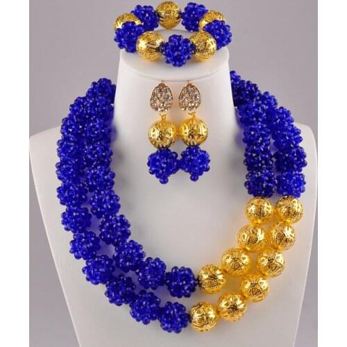 Royal Blue African Beads Jewelry Set Crystal Ball Beaded Nigeian Wedding Jewelry Sets for Women