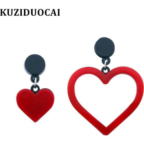 Kuziduocai New ! Fashion Fine Jewelry 3 Colors Stainless Steel Resin Asymmetric Love Heart Stud Earrings For Women Gifts E-1094