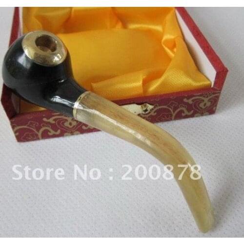 L006 Tibetan handmade natural yak horn man Tobacco Pipe,9-10cm long,man gift,no MOQ