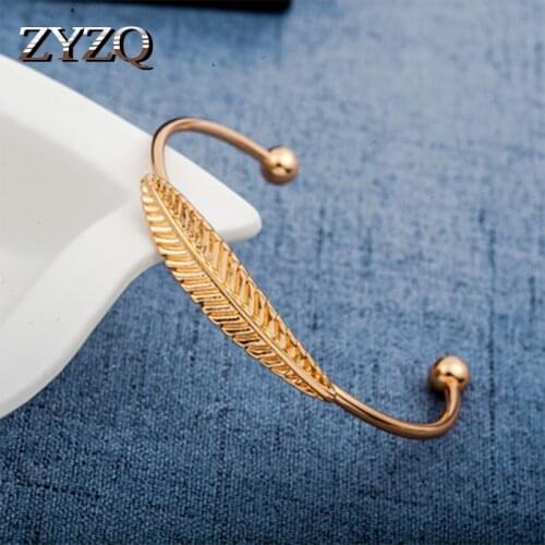 ZYZQ Hot Selling Adjustable Leaf Shaped Open Bangle For Women Lovely Birthday Valentines Day Gift For Girlfriend Trendy Hot