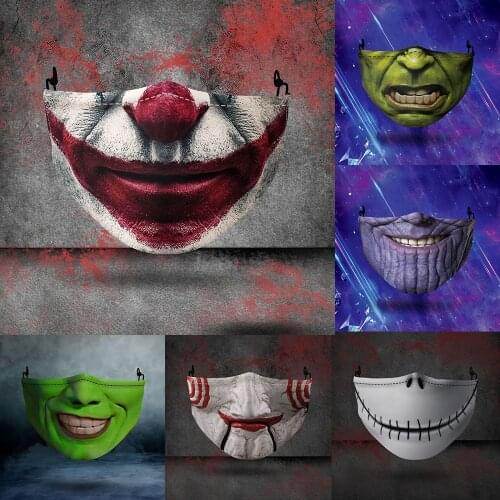 Fashion 3D Printing Horror Halloween Party Adult Masks Women Men Unisex Cospaly Gift Dust-proof Filters Breathable Washable Mask