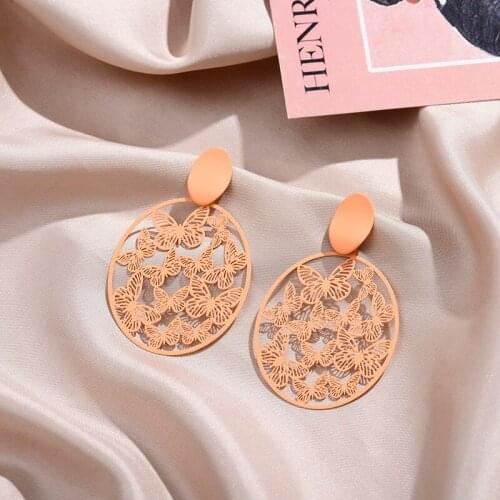 Fashion Sweet Round Hollow Butterfly Stud Earrings for Women Girls Boho Colorful Charm Women Earrings Birthday Gift Jewelry