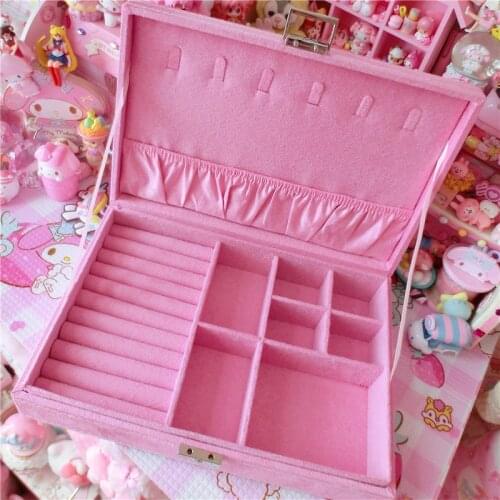 Pink Fashion Flannel Large Capacity Necklace Makeup Organizer choker Ring necklace Storage Box