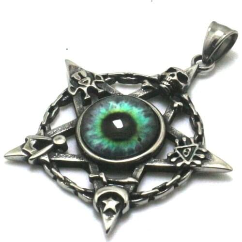 Men Boy 316L Stainless Steel Cool Punk Gothic Newest Green Eyeball Skeleton Pendant