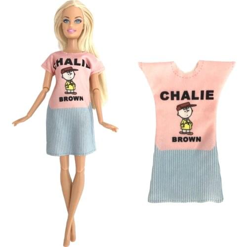 NK Newest 1X Doll Casual Minifigure Pattern Pink Dress Fashion Suit Suitable For Barbie Accessories Doll Best Child Girl Gift 8X