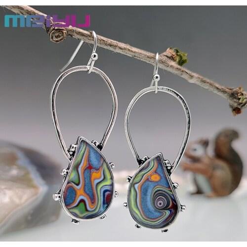 New Fashion Women Colorful Glass Ford Agate Geometry Earrings Bohemian Hippie Craftsman Creative Earrings Charm Jewelrys