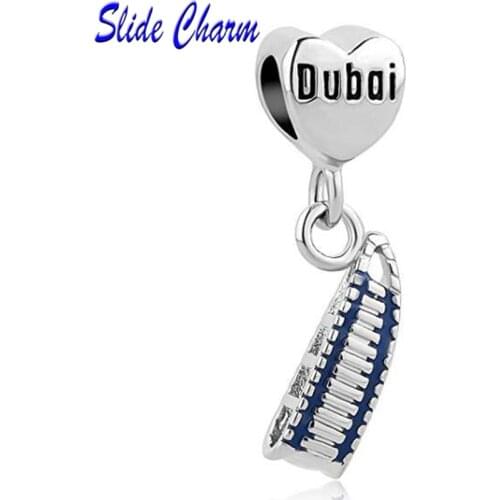 New blue building fashion accessories Dubai famous sailing hotel pendant charm charms bead fit Pandora bracelet Free shippin