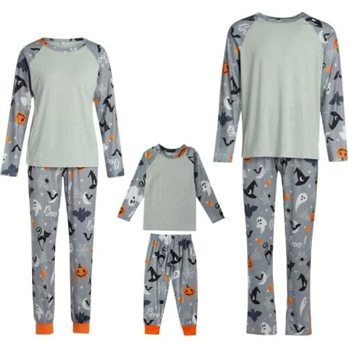 Matching Outfits Family Pajamas Color Block Loungewear Long-Sleeves Tops with Pants Set Halloween Parent-Children Nightwear