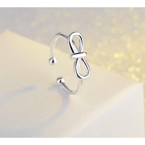 Wholesale new SLV simple bow ties bowknot rings fashion jewelry 6pcs lot