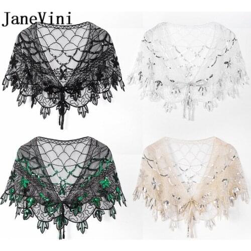 JaneVini 2020 Sexy Black Wedding Jackets Women With Sequins Beading Hochzeit Bolero Wedding Dress Accessory Bridal Shawl Wrap