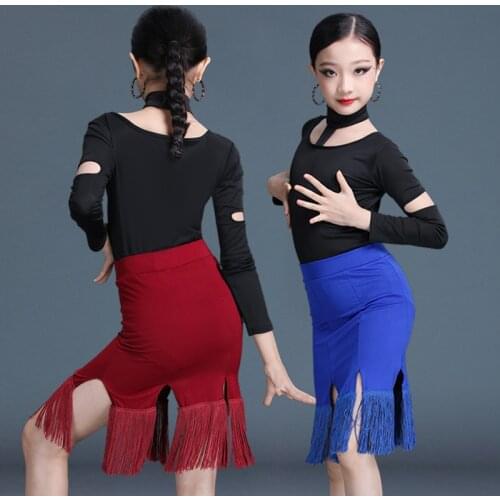 Latin Dance Practice Dress Children New Competition Performance Dress Sexy Long Sleeve Fringed Skirt Suit Summer Dance Wear