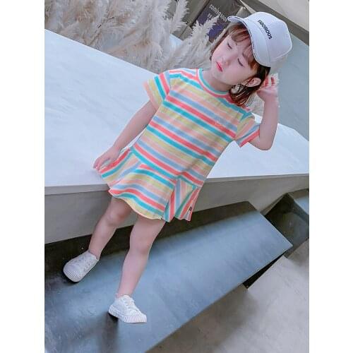 Beach T Shirt Summer Short Girl Dress Cotton Korean Boutique Outfits Girls Dress Princess Robe Enfant Children Dress BW50DR