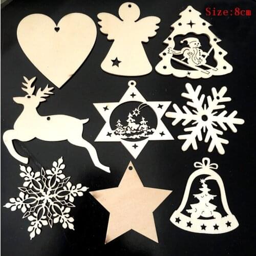 10Pcs Natural wooden DIY Christmas tree Hanging Ornaments Pendant Gifts Tree Snow Flakes Table Bottle DIY Decoration