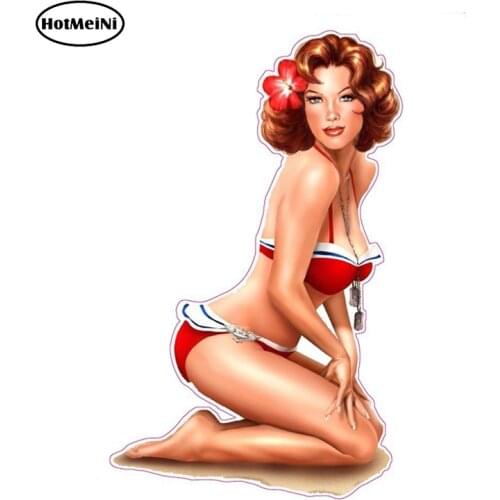 HotMeiNi 13cm X 8cm Sexy Red Head Red Swim Suit Pin Up Girl Decal Funny Cartoon Car Stickers Motorcycle Car Decal Accessories