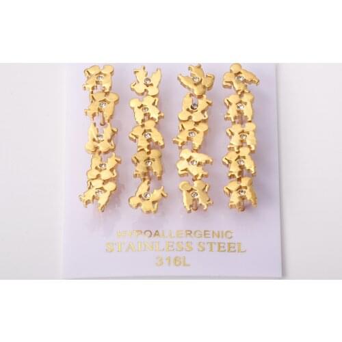 10 Pairs/lot 316L Stainless Steel Couples Pattern Earring Gold Color with Cubic Zirconia Lovers Ear Stud for Women Gift Jewelry