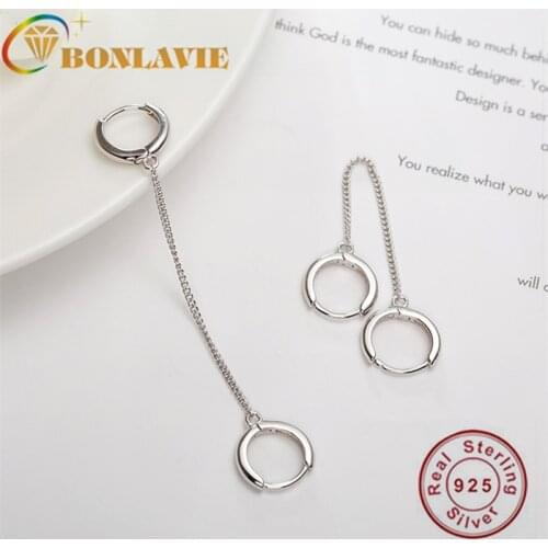 BONLAVIE Circle chain style s925 sterling silver earrings female senior sense double ear hole retro earring fine jewelry