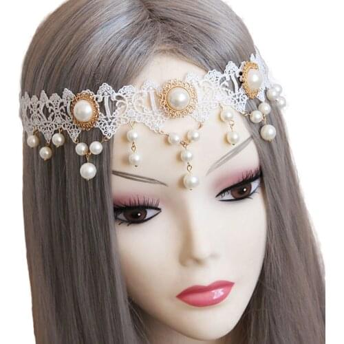 Chic Womens Faux Pearl Drop Gold Alloy Metal Flower Lace Stretch Elastic Hair Band Headband Hairband Bridal Wedding Accessories