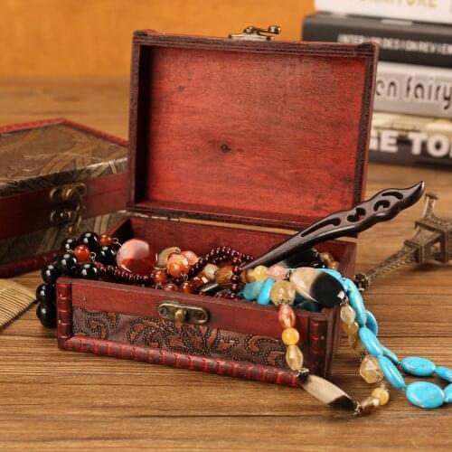 European Retro Box Simple Jewelry Box Vintage Wood Handmade Box With Mini Metal Lock For Storing Jewelry Treasure Pearl