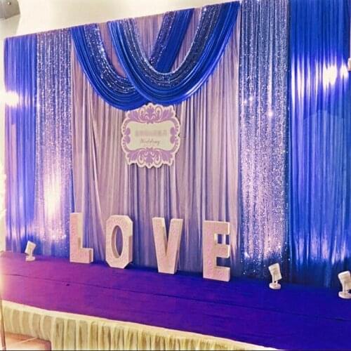 Wedding Decoration Props 10FTX20FT Ice Silk Stage Background Curtains With Shinny Sequins Swag Baby Shower Backdrop Party Decor