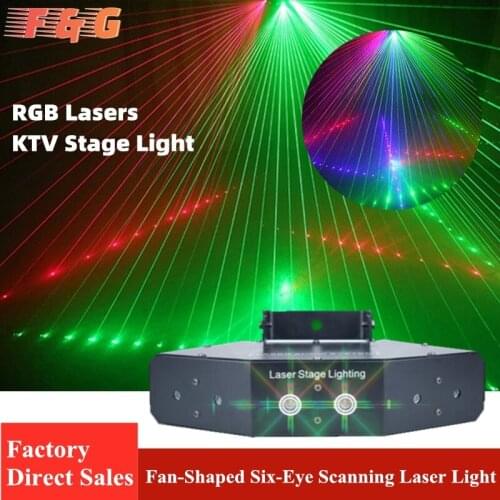 New arrive Fan-shaped six-eye scanning RGB laser light for DJ disco club stage effect light with vce control party