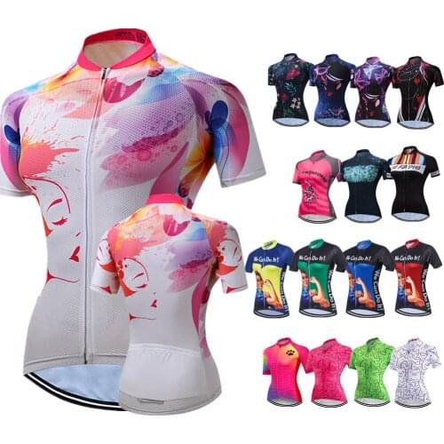 Womens Cycling Jersey Girls Summer MTB Mountain Bike Tops Short Sleeve Cycle Clothes Outdoor Racing Sport Sportswear CD7006