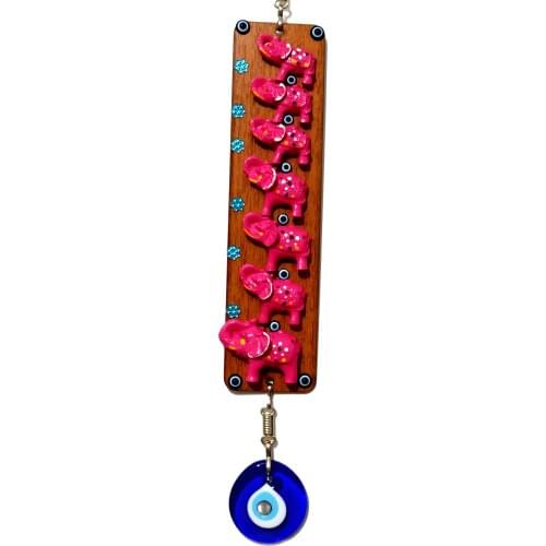 Evil Eye Bead, Pink Seven Elephant Wall Decoration
