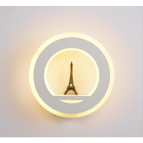 19W LED Wall Light AC85-265V Mouted Paris Tower Lamp Acrylic Round Indoor Decorative for Bedroom Study Foyer
