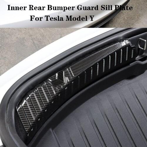 For Tesla Model Y Stainless steel Carbon Fiber Inner Rear Bumper Guard Sill Plate Trim 2PCS