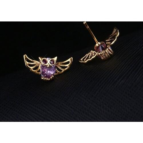 2019 Fashion Cute Crystal Owl Girls Stud Earrings For Women Vintage Gold-Color Animal Statement Earrings Free Shipping Wholesale