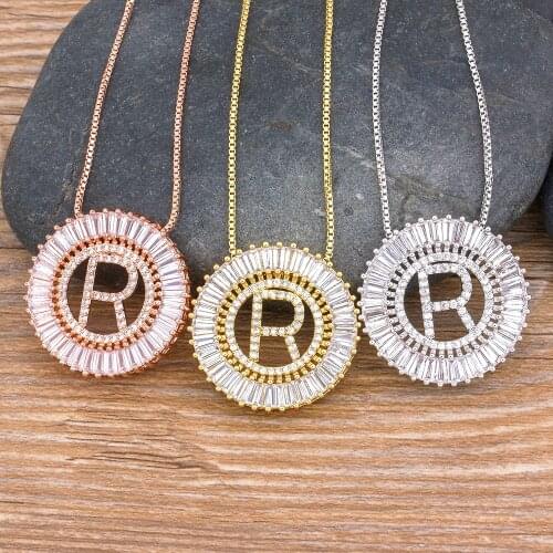 26PCS/Lot From A-Z 3 Colors Initial Letter Necklace Top Quality Copper CZ Pendant Name Necklaces Charm Family Jewelry Gift