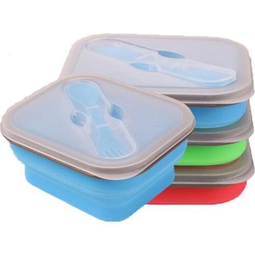 600ML Silicone Lunch Box Single Grid Collapsible Portable Food Storage Containers with Lid