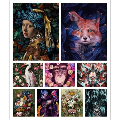 Diamond Painting Square/Round Diamond 5D DIY Animal Lion Tiger Monkey Diamond Embroidery Rhinestone Flower Art Cross Stitch Home