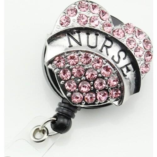 10PCS Pink Heart Retractable Badge Reel Student Nurse Exihibiton ID Name Card Badge Holder Reel Office Supplies