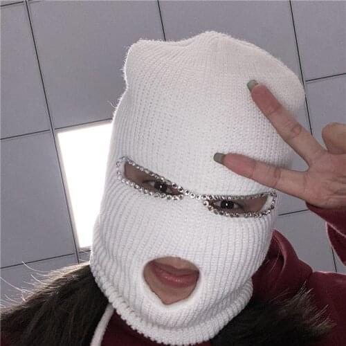 Shining Diamond Balaclava Face Mask Women Pink Sport Knitted Fleece Cold Weather Ski Mask for Men And Women Three Hole Hat