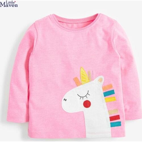 Little Maven 2020 Autumn Brand Clothes Children Unicorn Animal Applique T Shirt Fall Clothes for Toddler Girls 2-7 Years 51788