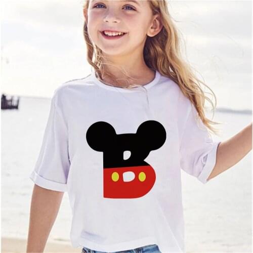 Disney T Shirt Minnie Mickey Mouse 26 Letters Print Design Bow Combination Kids Cute Casual Short Sleeve Tshirt Fashion Tops